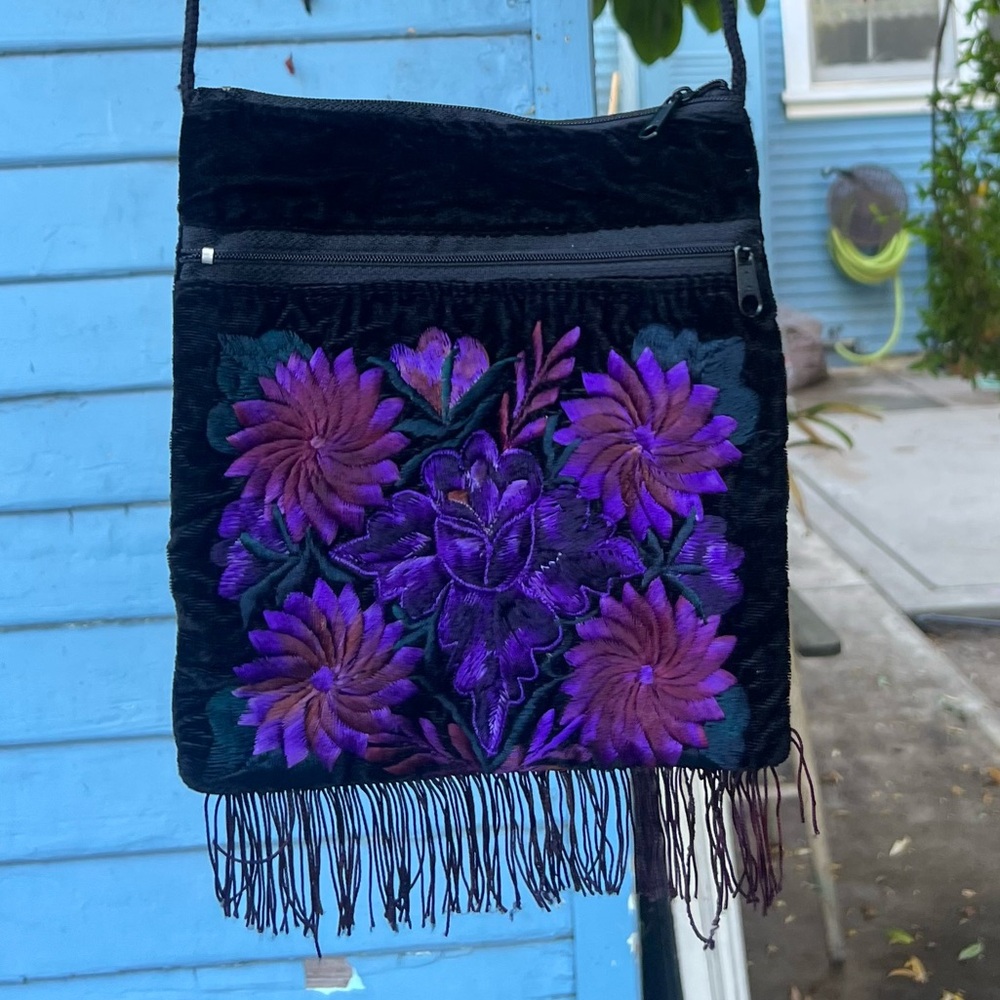 Guatemalan Velvet Floral Crossbody Bag